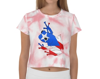 Coqui Puerto Rico Flag Crop Tee, Casual Crop Top, Gift for Her, Beautiful Crop Top