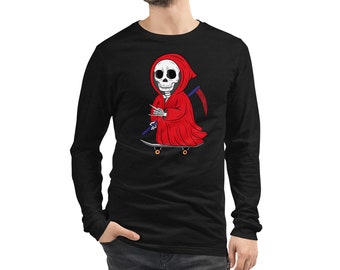 Camiseta unisex de manga larga con estampado de la Parca para Halloween