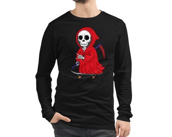 Scare Halloween Red Unisex Langarm T-Shirt, Unisex Langarm T-Shirt, Lässiges Langarm T-Shirt, Geschenk für Frauen & Männer