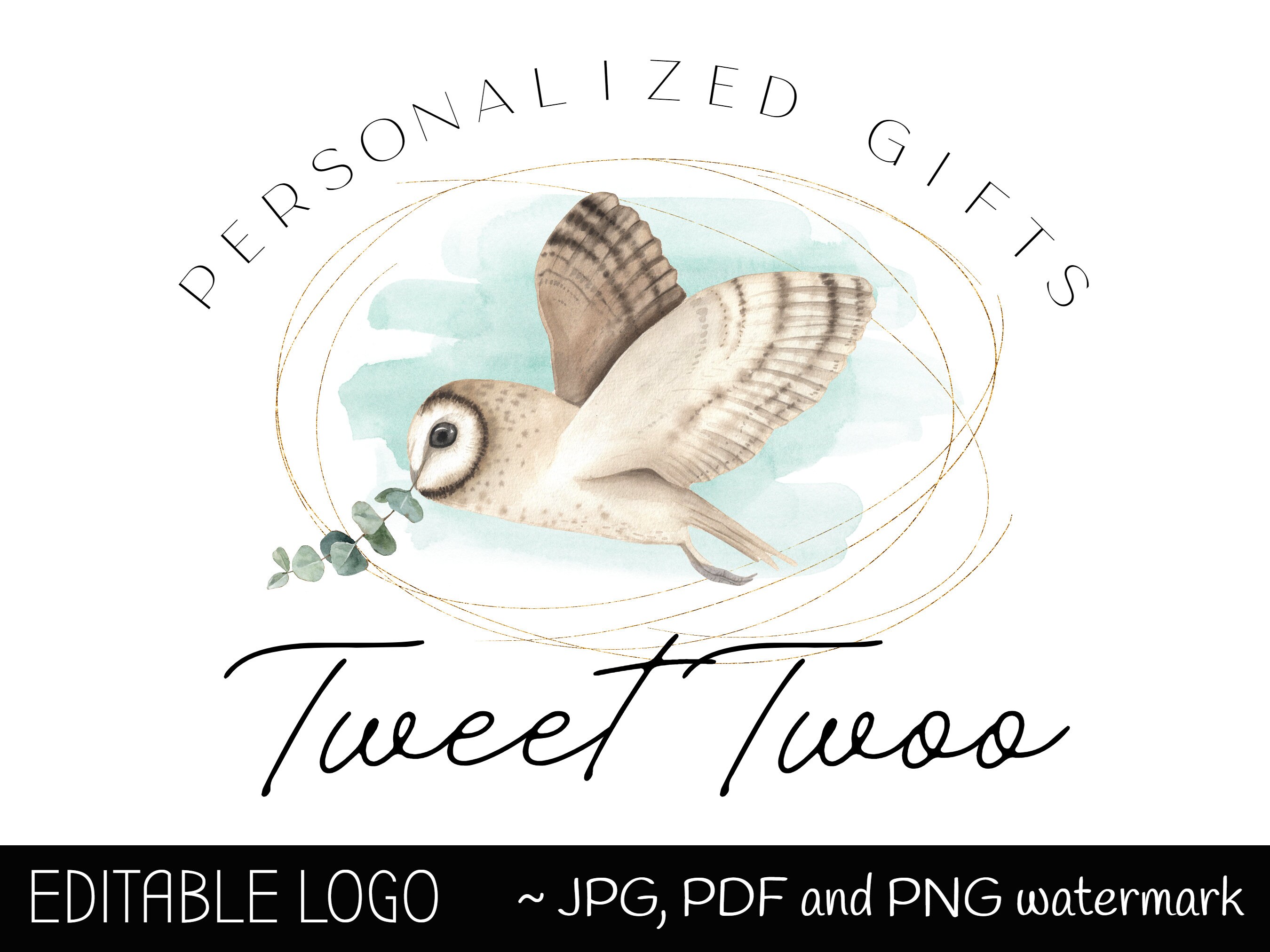 Barn Owl Logo Template Editable Logo Bird Logo Watermark | Etsy
