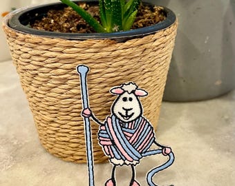 Knitting wool sheep iron on patch - glow in the dark