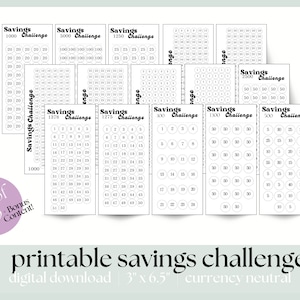 Minimalist Printable Savings Challenge | Set of 15 Savings Tracker + Bonus Materials | Cash Stuffing Budget Bundle | Instant PDF Printable