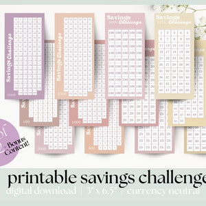 Printable Savings Challenge | Set of 12 Pink Retro Savings Tracker + Bonus Materials | Cash Stuffing Budget Bundle | Instant PDF Printable