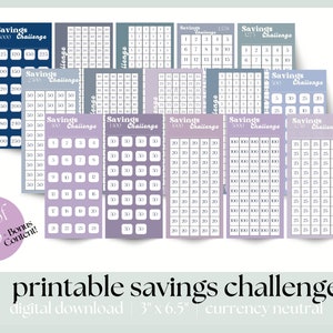 Printable Savings Challenge | Set of 15 Savings Tracker + Bonus Materials | Cash Stuffing Budget Bundle | Instant PDF Printable