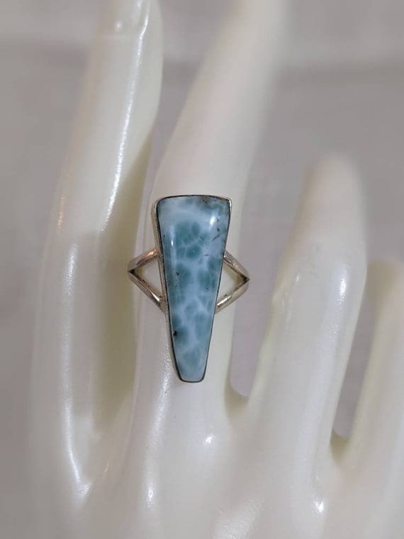 Genuine natural larimar and sterling silver ring