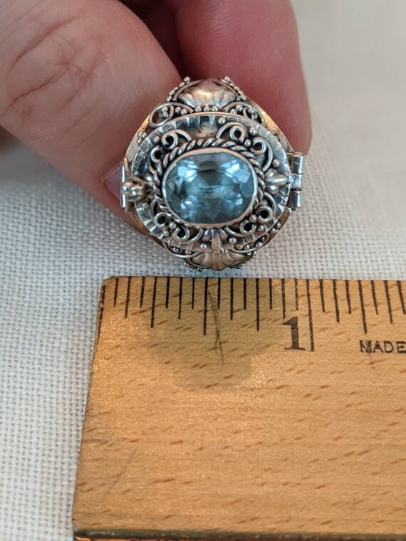 Exquisite, huge, blue topaz locket ring - image 9