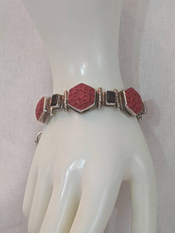 Sajen garnet and cinnabar sterling silver bracelet