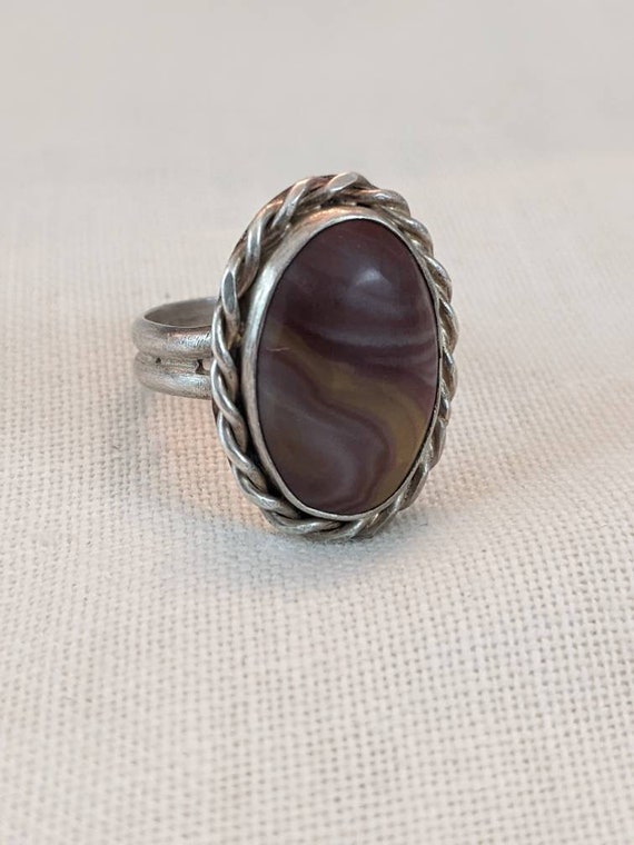 Large antique agate and silver ring - image 7