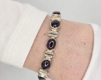 Gorgeous high quality deep rhodolite garnet cabochon link bracelet
