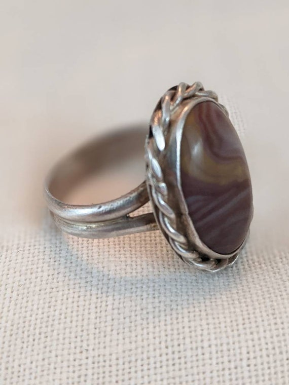 Large antique agate and silver ring - image 6