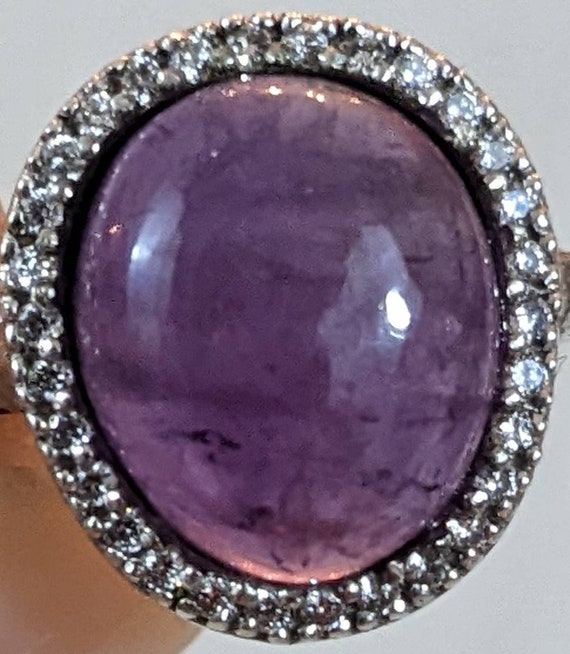 Natural amethyst cabochon ring with CZ Halo in st… - image 9