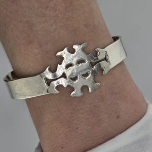 Vintage Sterling Taxco Mexico Cuff Bracelet with unique sand cast design