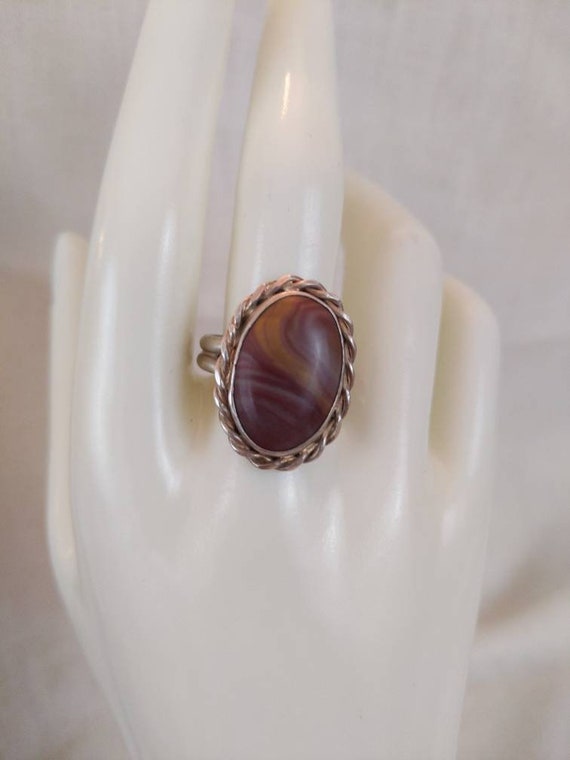 Large antique agate and silver ring - image 1