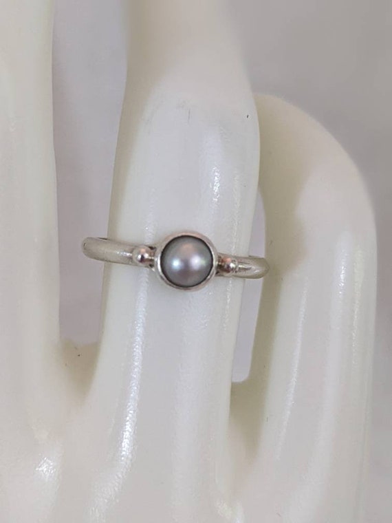 Genuine silver pearl solitaire/stacking ring in s… - image 1