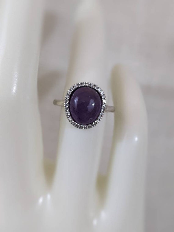 Natural amethyst cabochon ring with CZ Halo in st… - image 2