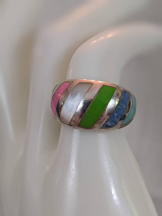 Vintage Sterling rainbow multi-stone ring