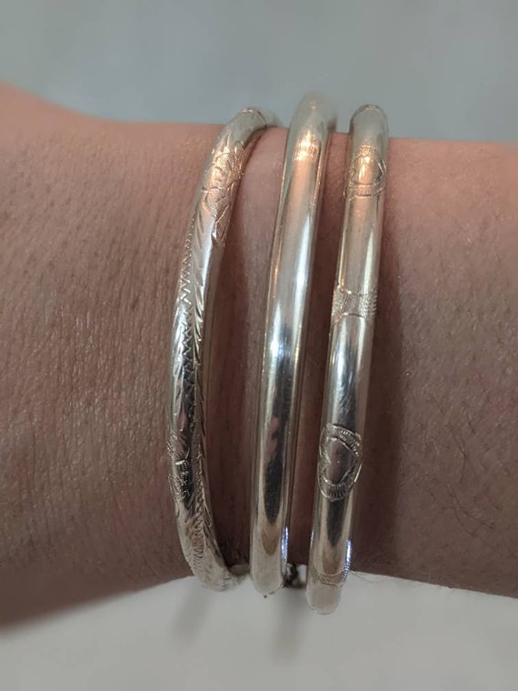 Set of three classic sterling silver bangles - image 1