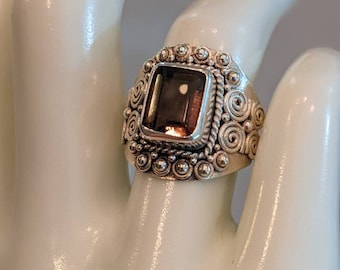Large smoky quartz and sterling silver ring with Celtic swirls