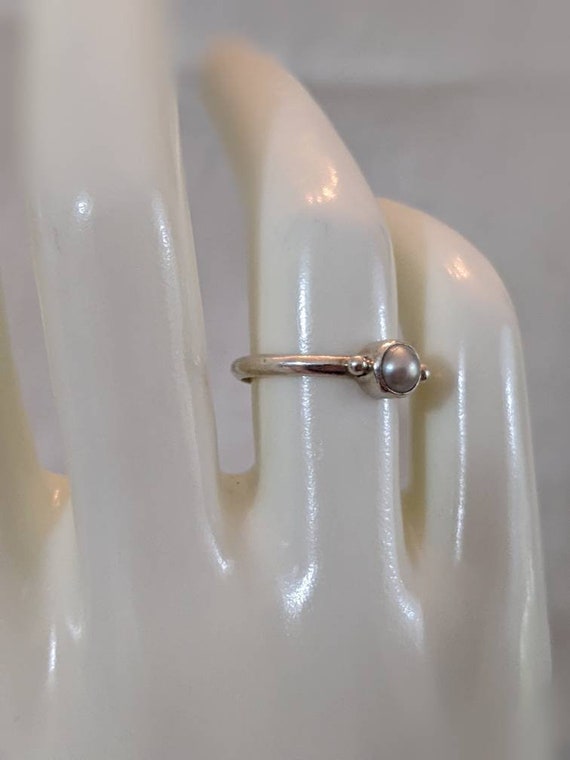 Genuine silver pearl solitaire/stacking ring in s… - image 2