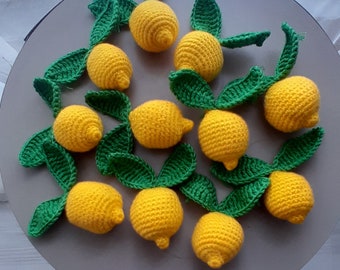 10  pieces crocheted Lemons, 3D Lemons, 10 hand-knitted 3D Lemons, Crochet Lemons, Crochet Lemon Motifs