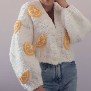 Handmade White Cardigan, Women's Lemon Embroidered Knit Jacket - Etsy