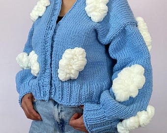 Handmade Blue Cloud Knit Cardigan: Cottagecore Sweater - Etsy