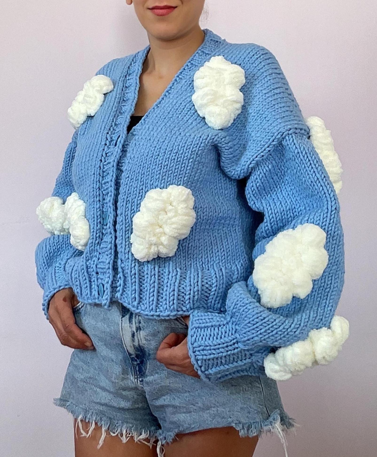 Handmade Blue Cloud Knit Cardigan: Cottagecore Sweater - Etsy