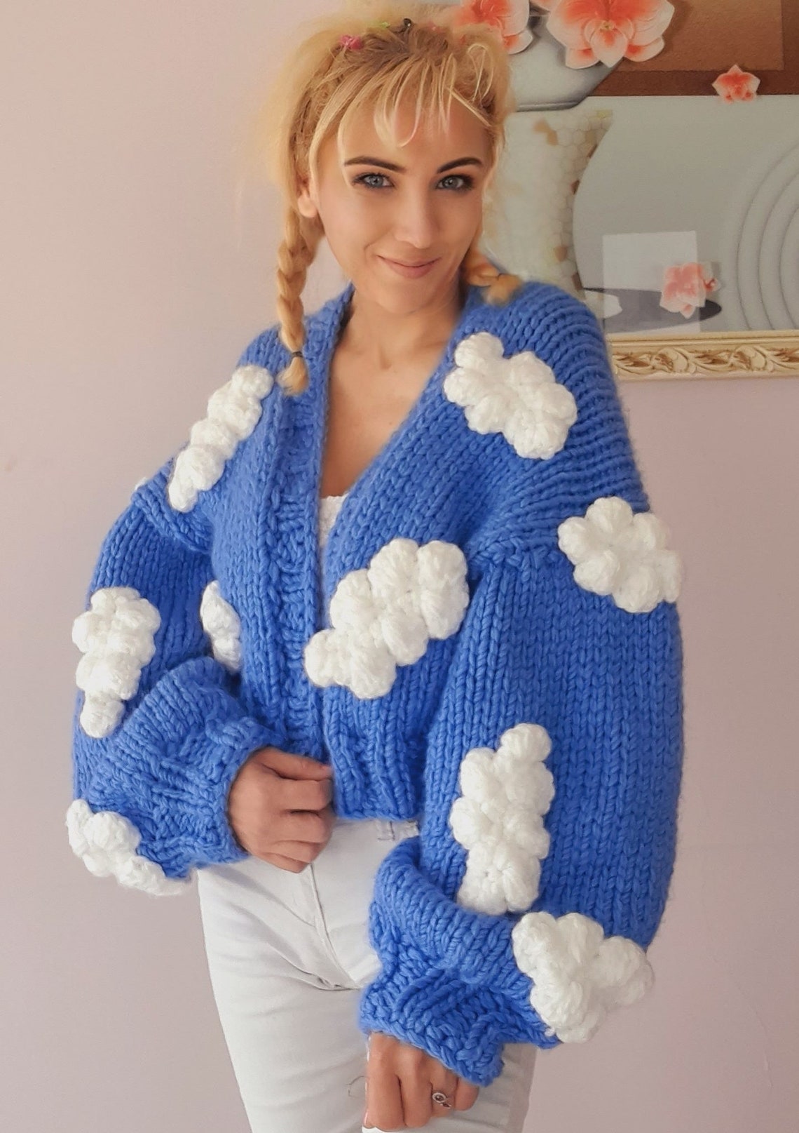 Cloud Knit Cardigan Chunky Knit Jacket Long Puff Sleeve Etsy