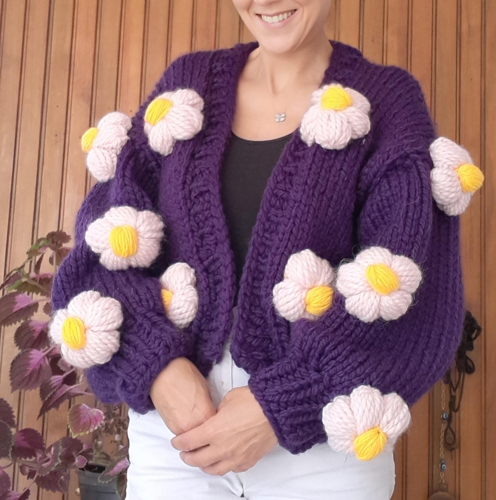 Knitted Cardigan, Daisy Cardigan, Gift for Women, Purple Cardigan, Thick Cardigan, Soft Knitted Jacket, 3D Daisy Embroidered Cardigan, HeyÇ - Etsy Knitted Cardigan, Daisy Cardigan, Gift for Women, Purple Cardigan, Thick Cardigan, Soft Knitted Jacket, 3D Daisy Embroidered Cardigan, HeyÇ - Etsy