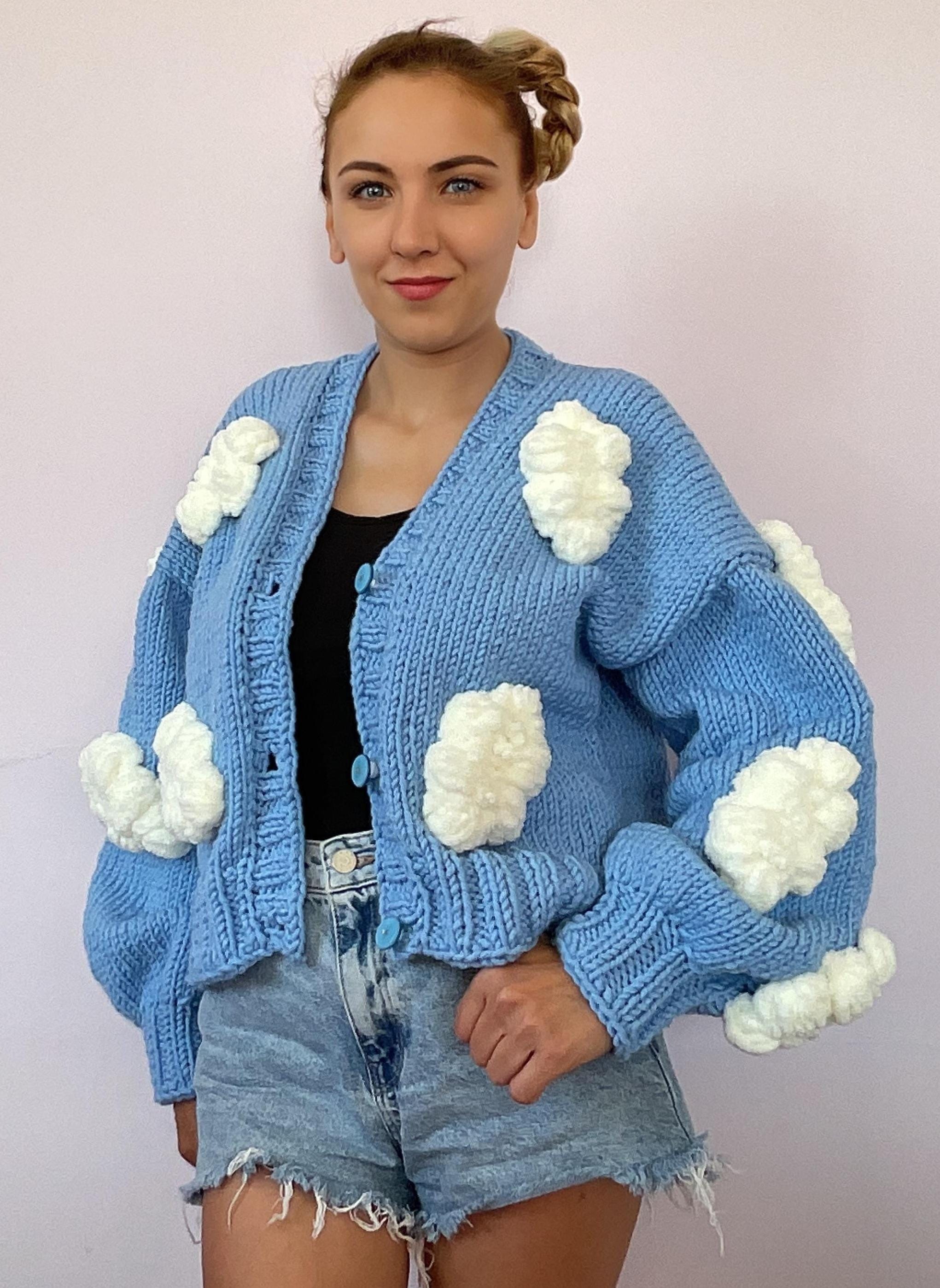 Handmade Blue Cloud Knit Cardigan: Cottagecore Sweater - Etsy