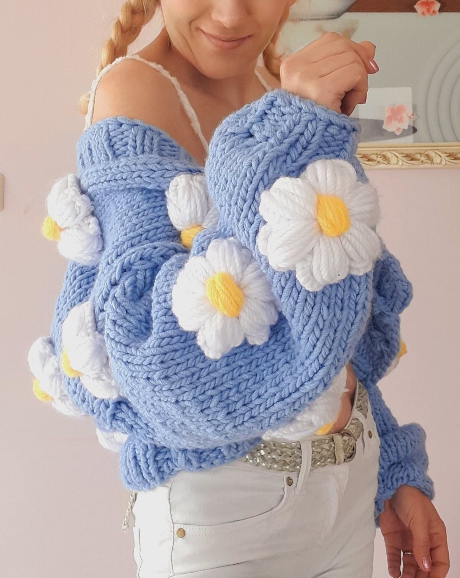 Knitted Cardigan, Daisy Embroidered Cardigan, Gift for Women, Blue Cardigan, Soft Knitted Jacket, Handmade Cardigan, Thick Cardigan, HeyÇ - Etsy Knitted Cardigan, Daisy Embroidered Cardigan, Gift for Women, Blue Cardigan, Soft Knitted Jacket, Handmade Cardigan, Thick Cardigan, HeyÇ - Etsy