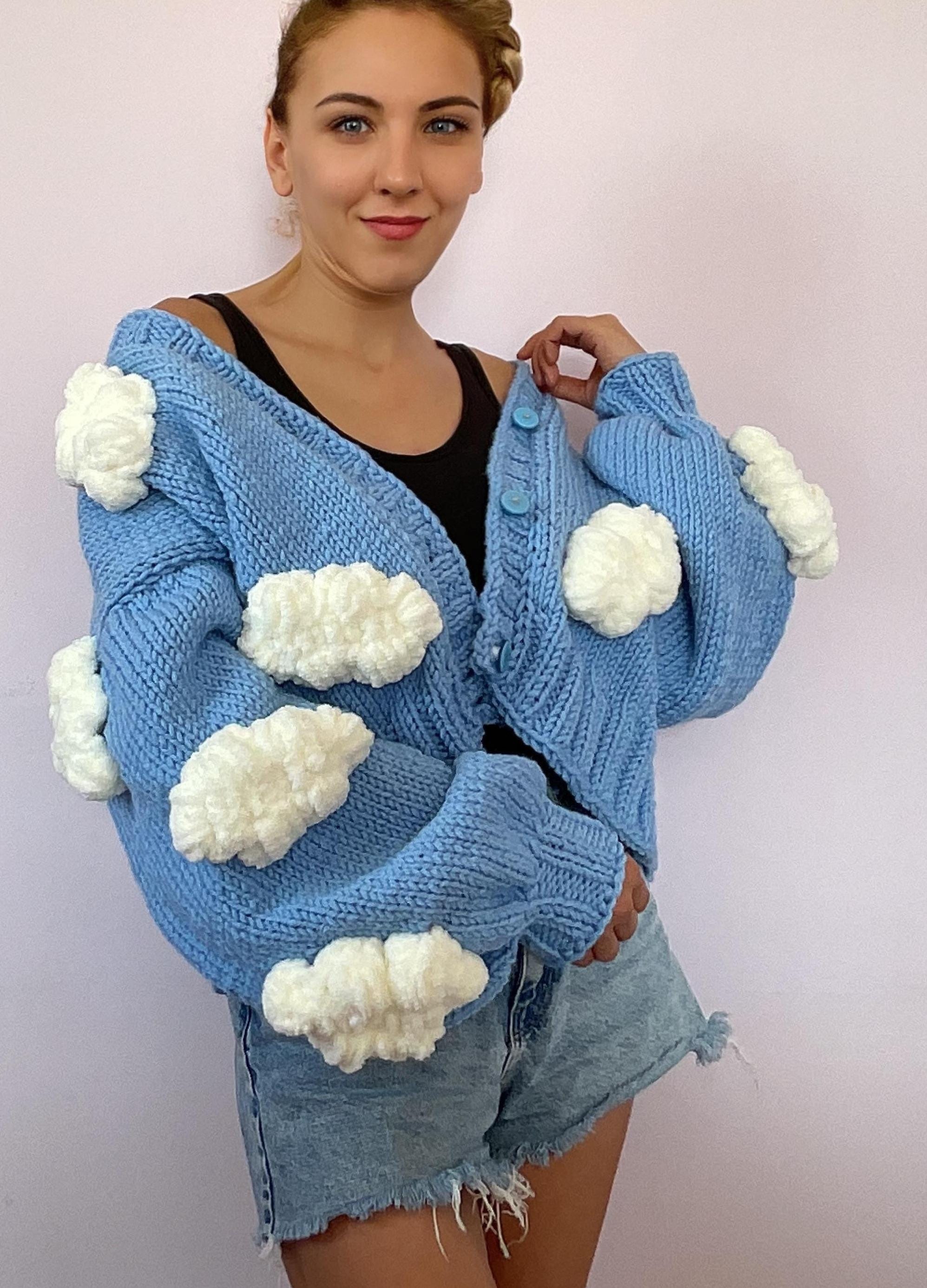 Handmade Blue Cloud Knit Cardigan: Cottagecore Sweater - Etsy