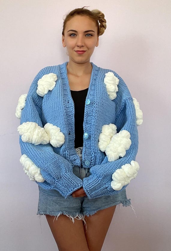 新品未使用❗️完売商品　gypsohila cloud cardigan Handmade Blue Cloud Knit Cardigan: Cottagecore Sweater - Etsy