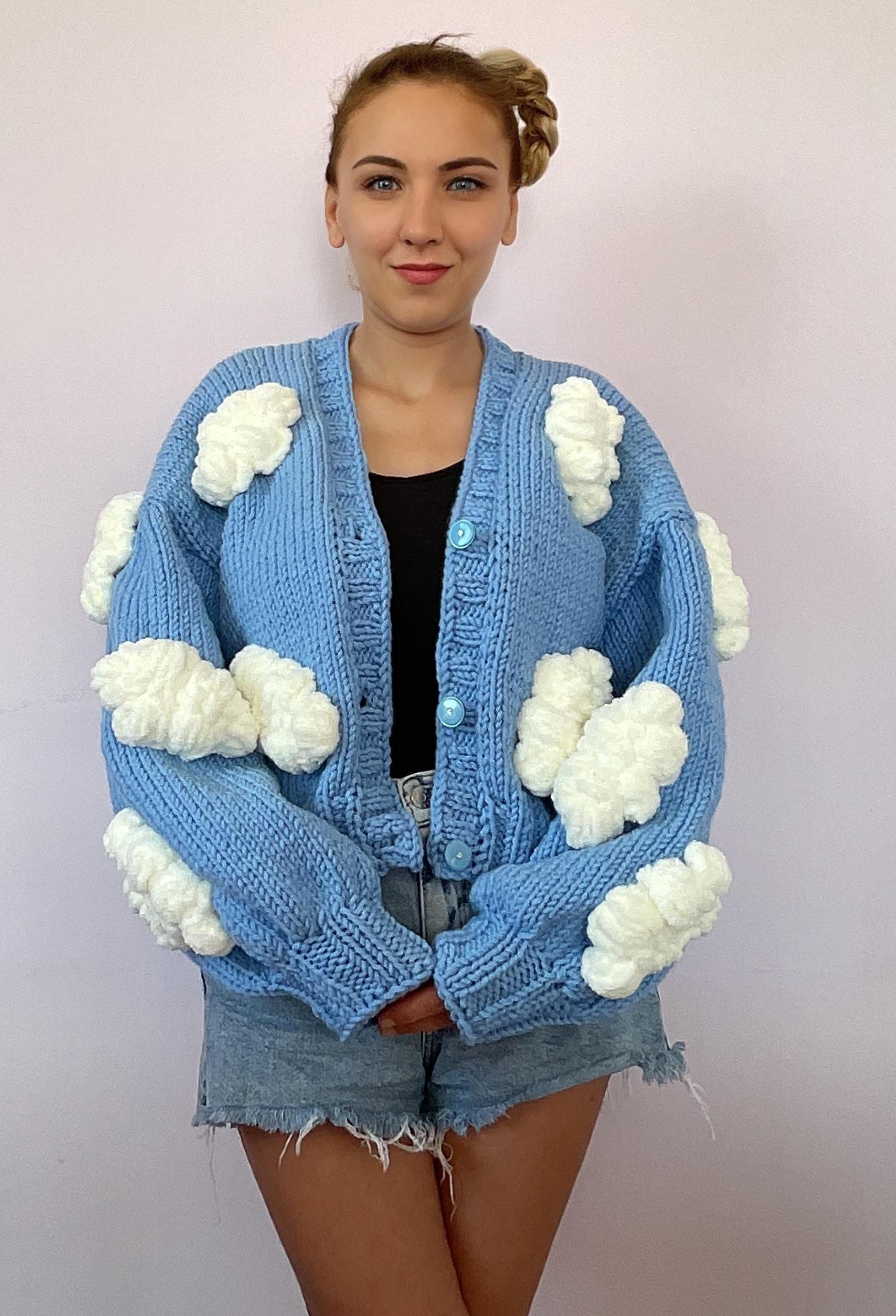 Handmade Blue Cloud Knit Cardigan: Cottagecore Sweater - Etsy