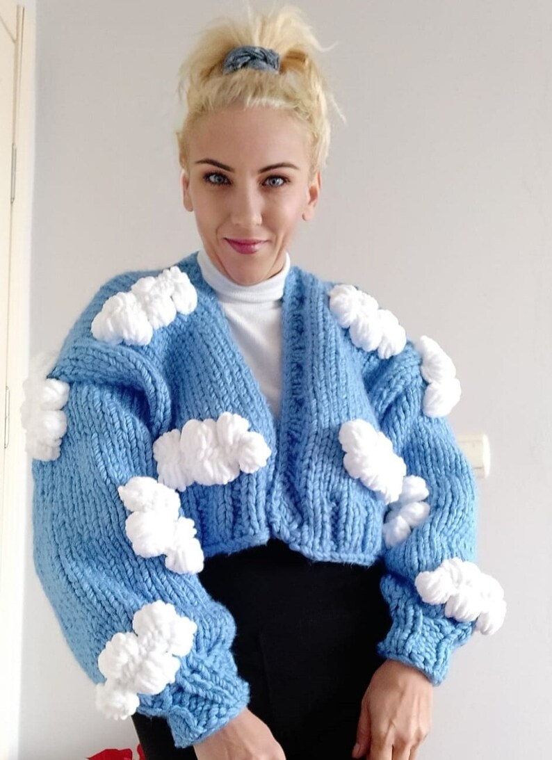 Cloud Knit Cardigan Chunky Knit Jacket Long Puff Sleeve Etsy