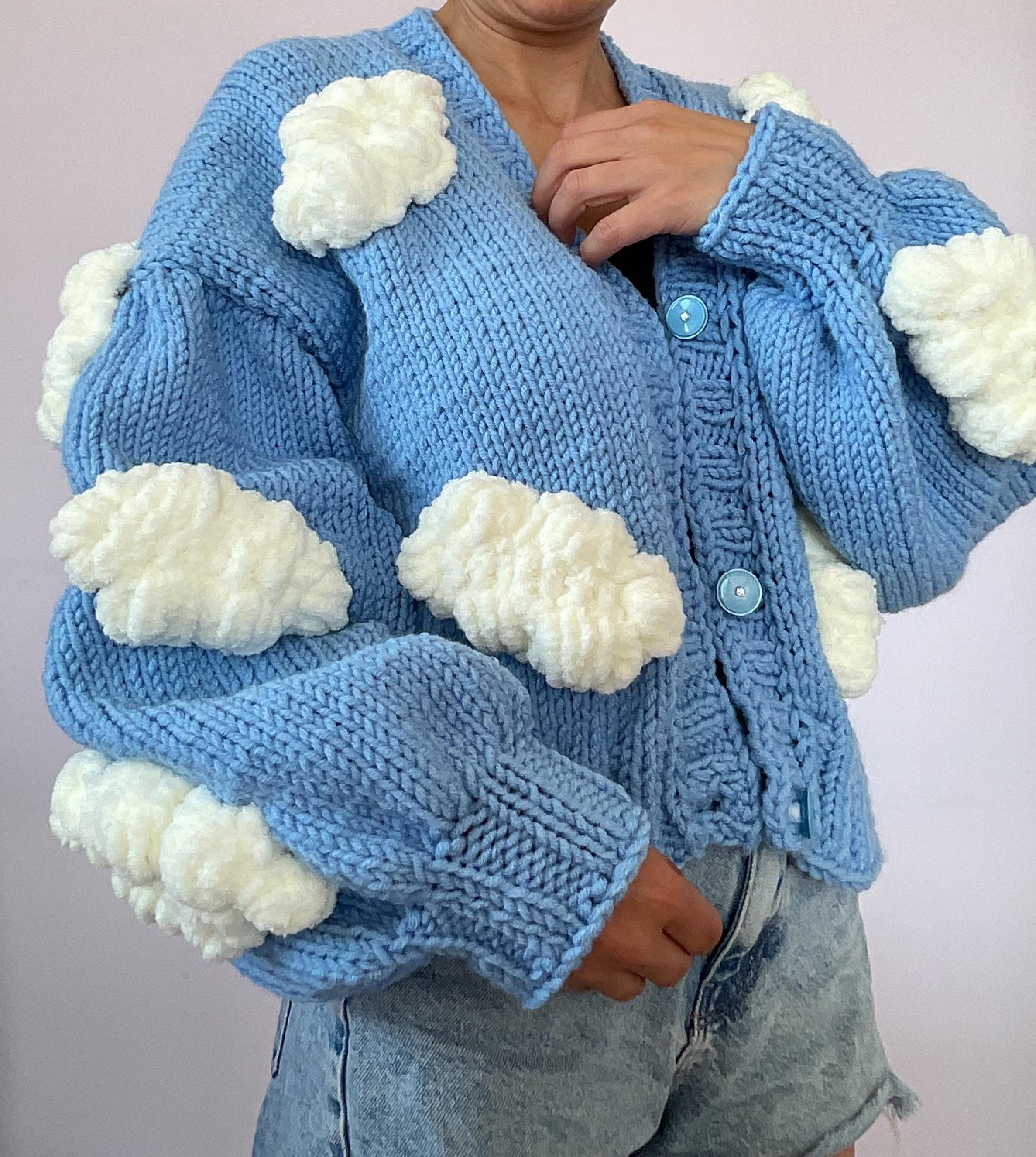 Handmade Blue Cloud Knit Cardigan: Cottagecore Sweater - Etsy