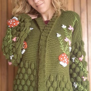 Knitted Cardigan, Mushroom Cardigan, Cardigan for Women, Valentine's Day Gift, Handmade Gift Cardigan, 3D Cardigan, Knitted Jacket, Long