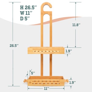 Bambus Hängende Dusche Caddy Rostfrei Naturbambus 2-stufiger Aufbewahrungsorganisator Wasserdicht & schmutzabweisend über dem Duschkopf 27 x 11 x 5 Bild 6