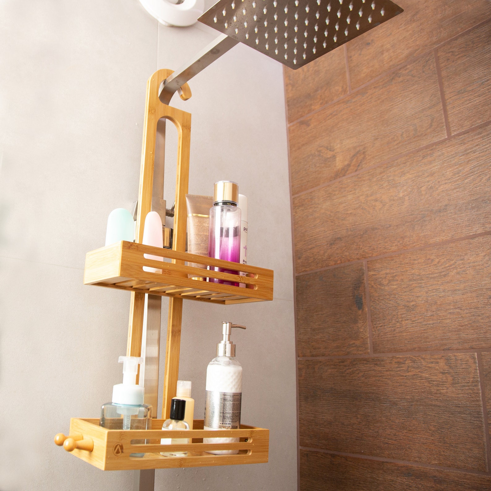 Bamboo Hanging Shower Caddy Rustproof Natural Bamboo 2 Level Etsy