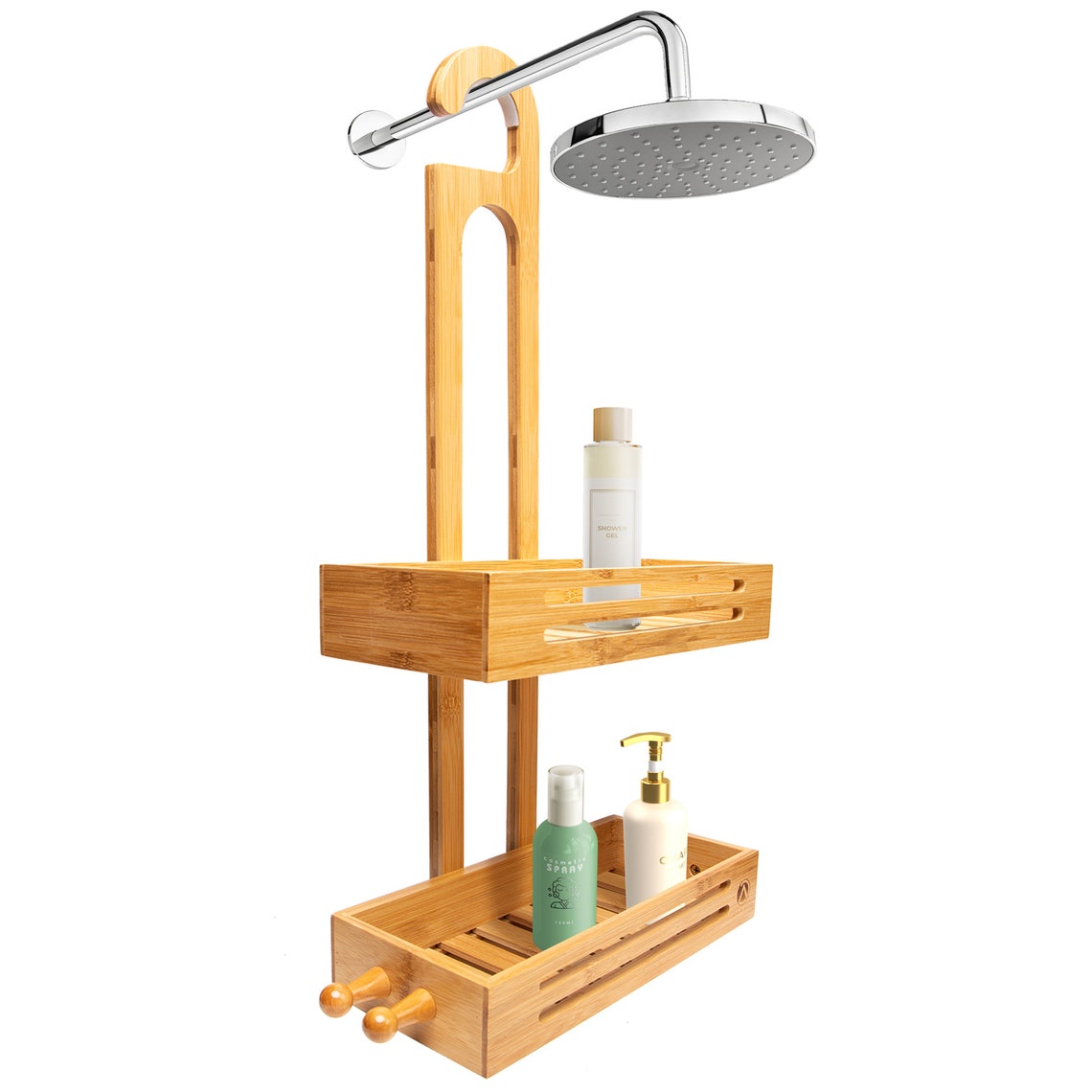 Bamboo Hanging Shower Caddy Rustproof Natural Bamboo 2 Level Etsy