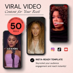 50 Women Viral Instagram Reels, TikTok Videos, YouTube Shorts with Subtitle | Viral Video Content for Ladypreneur Fempreneur Boss Babe
