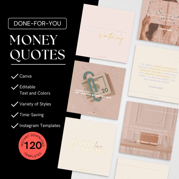 120 Editable Financial Money Quotes | Financial Coaches Consultants Advisors Planners | Canva Instagram Post | Social Media Templates
