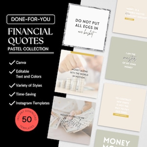 50 Editable Instagram Post Quotes Canva Template Pastel Collection | Financial Money Quote | Financial Advisors Coaches Consultants Planners