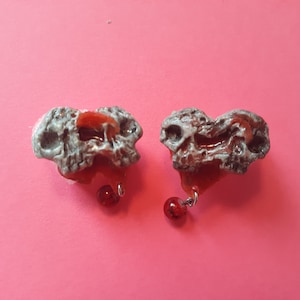 Bloody Skull Stud Earrings with Bead Adornment