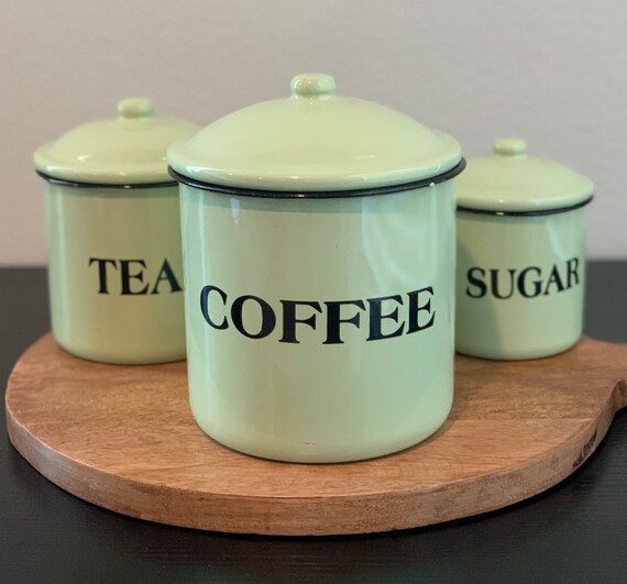 Canister Set Coffee Sugar Tea Pale Green with Black Etsy