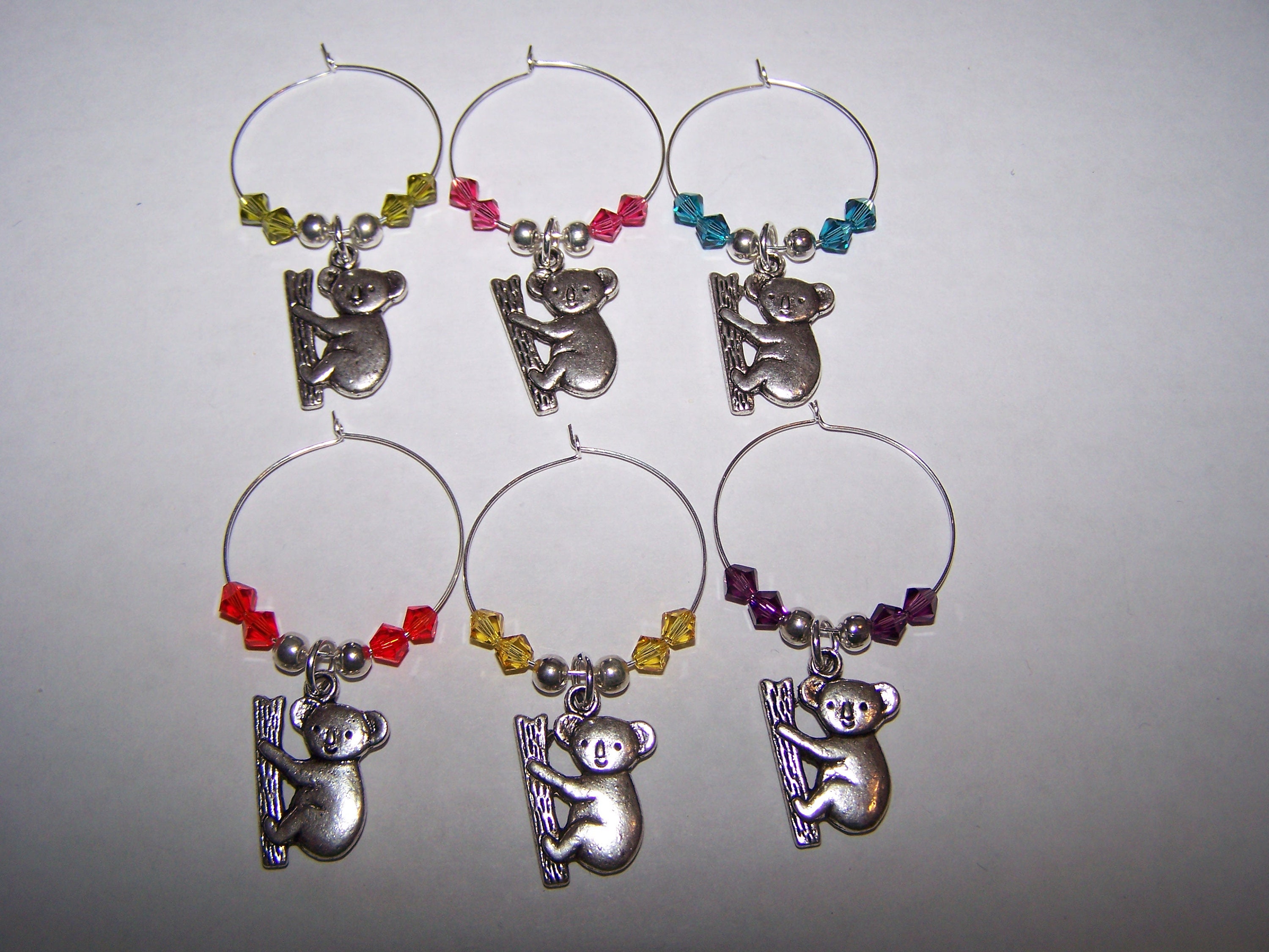 Set of 6 Koala Bear Wine Glass Charms Drink Identifier Etsy