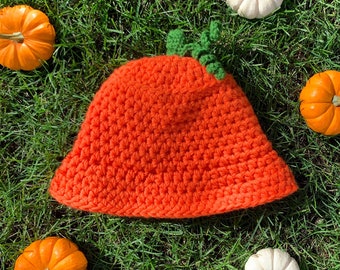 Crochet Pumpkin Hat Pattern: Chunky Crochet Bucket Hat, Unisex, Halloween Crochet Pattern