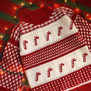Candy Cane Crochet Sweater: Christmas Crochet Pattern, Holiday Sweater Pattern