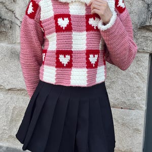 Schema per maglione all'uncinetto in PDF: maglione a cuore, uncinetto Cottagecore, schema per maglione da donna immagine 4