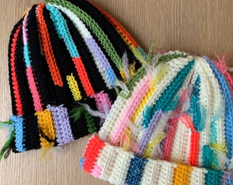 CUSTOM Crochet Beanie: Unique Scrap Yarn Beanie, Ribbed Crochet Beanie, Striped Handmade Beanie, Unisex Winter Hat, Beanies for Women